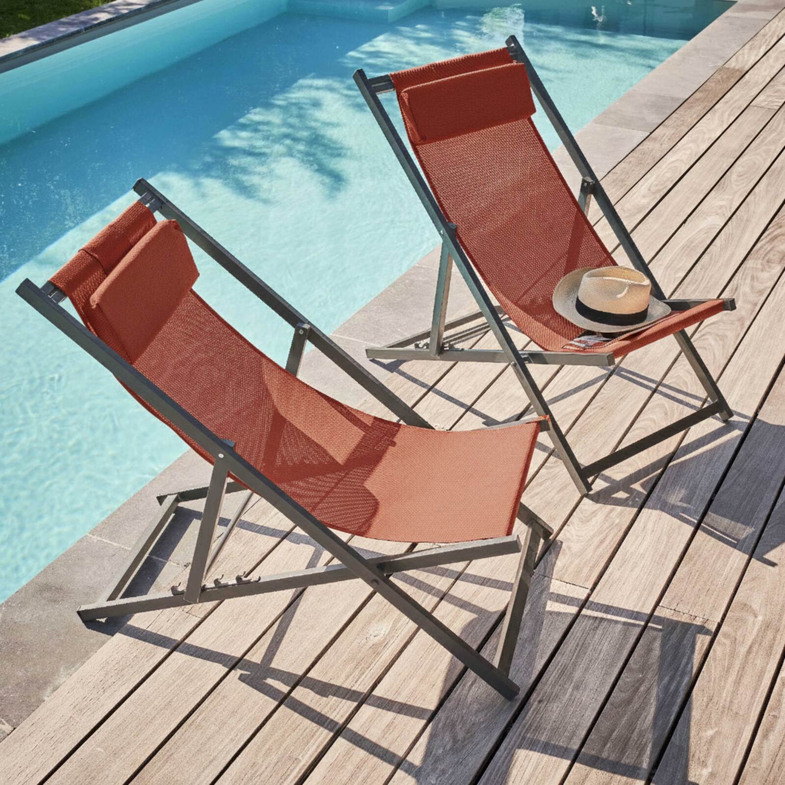 Lot de 2 chiliennes en aluminium inclinables 4 positions