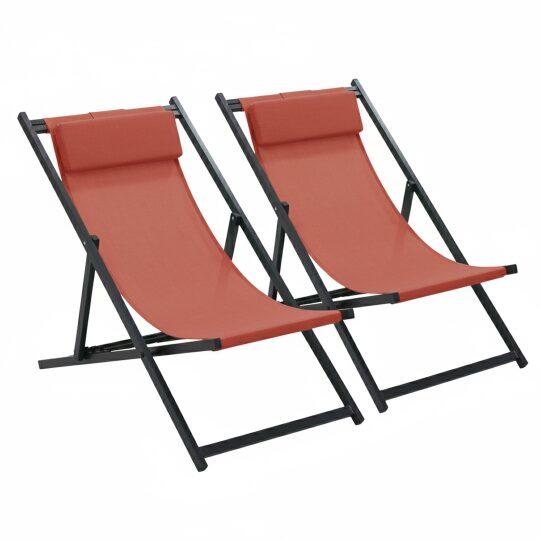 Lot de 2 chiliennes en aluminium + textilène avec 4 positions | Oviala