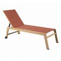 Bains de soleil aluminium effet bois et textilène inclinables 5 positions avec roues - Lot de 2