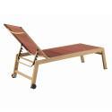 Bains de soleil aluminium effet bois et textilène inclinables 5 positions avec roues - Lot de 2