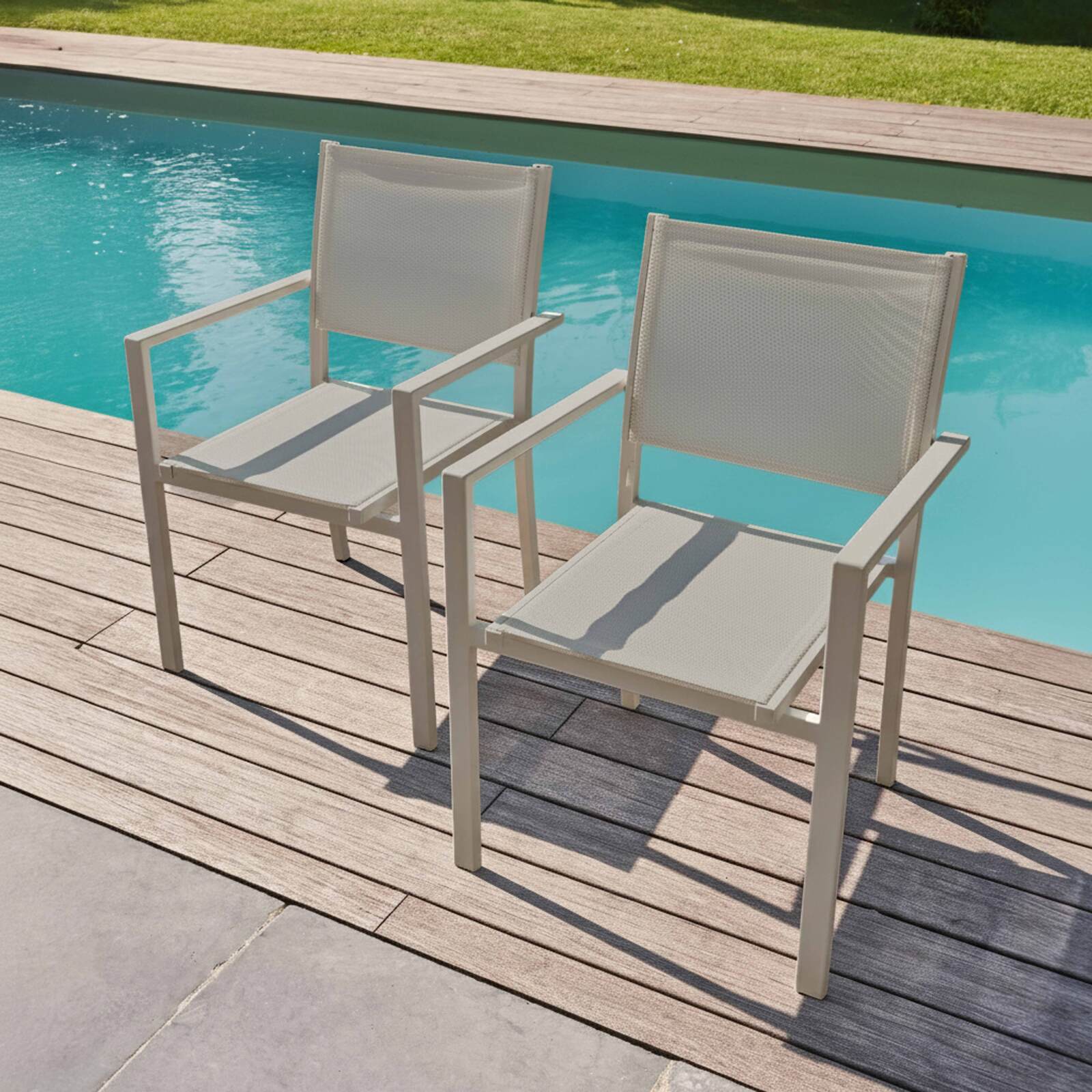 Chaises de jardin en aluminium et textilène  avec accoudoirs - Lot de 2