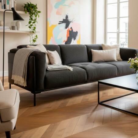 Canapé 4 places en cuir et tissu chiné (2/8)