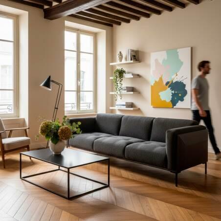 Canapé 4 places en cuir et tissu chiné (7/8)