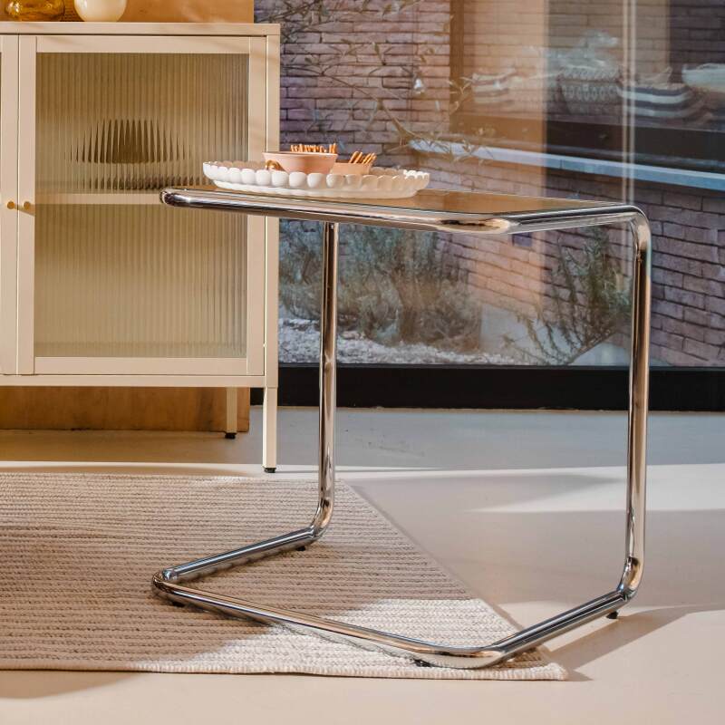 Table d'appoint en verre trempé carrée 50x46 cm 