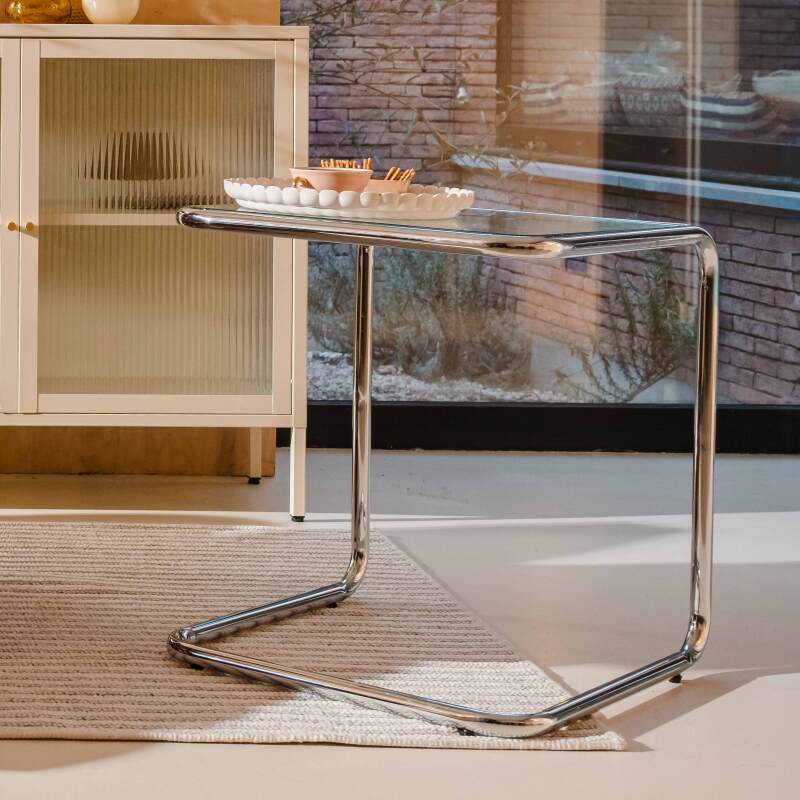 Table d'appoint en verre trempé carrée 50x46 cm 