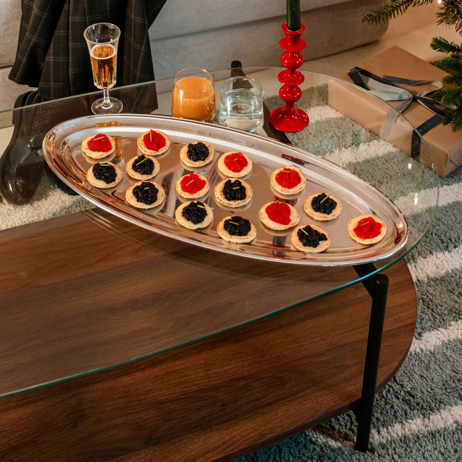 Table basse en verre et effet bois foncé ovale 120 x 55 x 40 cm