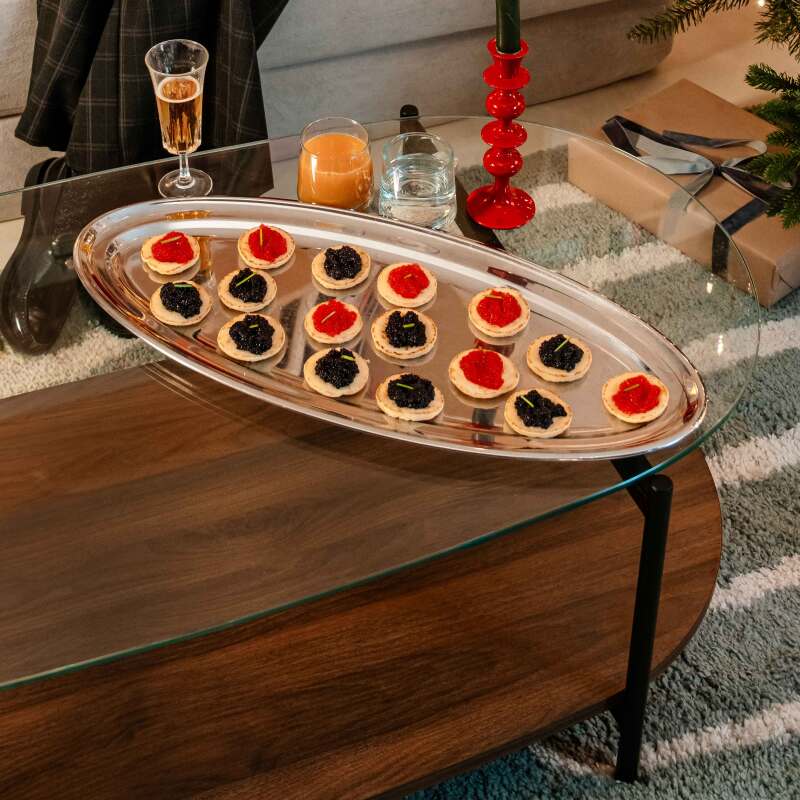 Table basse en verre et effet bois foncé ovale 120 x 55 x 40 cm (3/8)