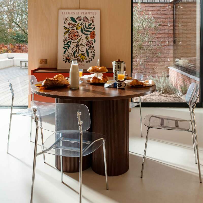 Table à manger ronde effet bois 4 personnes