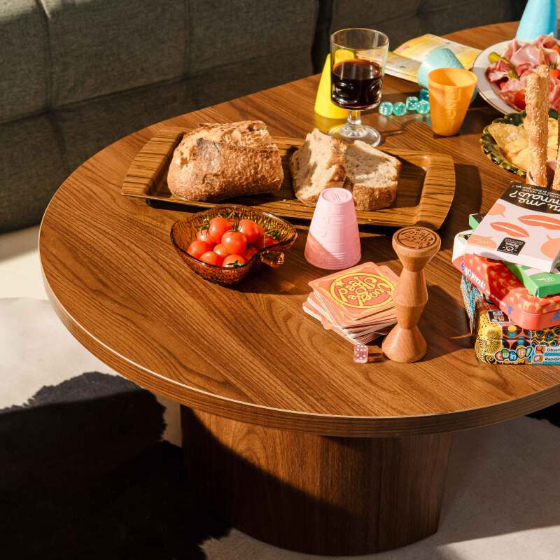 Table basse effet bois ovale 120x70x35 cm    (2/7)