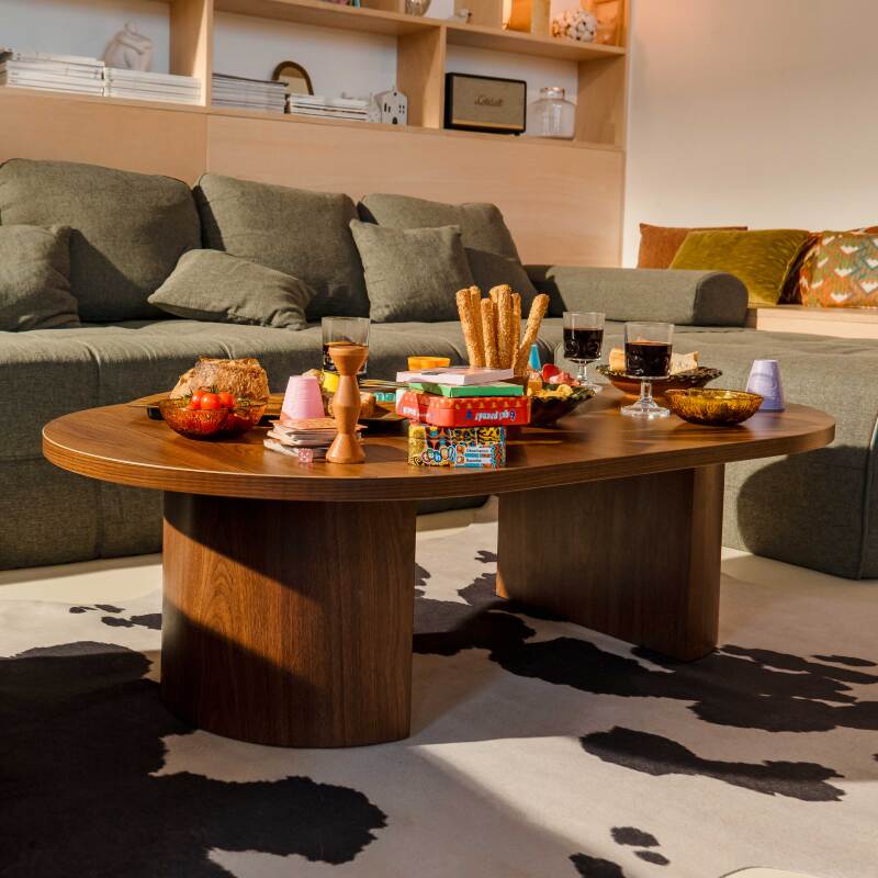 Table basse effet bois ovale 120x70x35 cm   