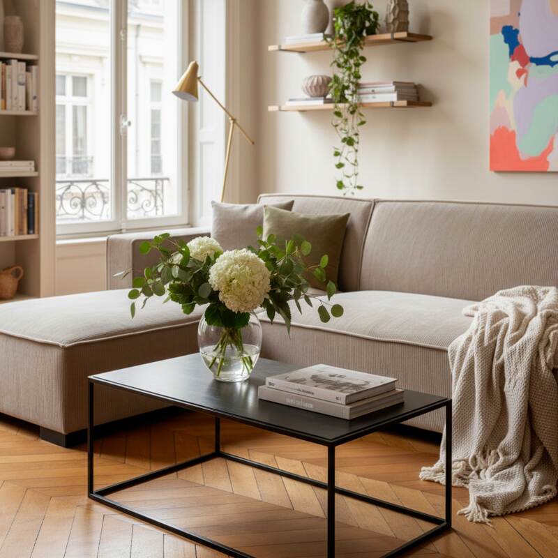 Canapé d'angle 3 places en velours côtelé avec méridienne gauche et coussins (5/7)