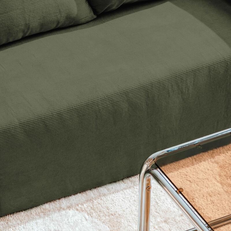 Canapé d'angle 4 places en tissu côtelé avec méridienne gauche et coussins (2/7)