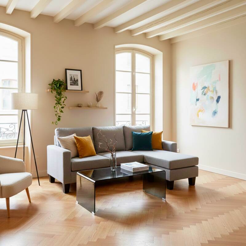 Canapé d'angle 3 places en tissu avec méridienne droite (2/7)