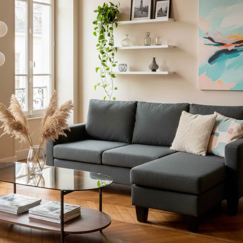 Canapé d'angle 3 places en tissu avec méridienne droite (7/8)