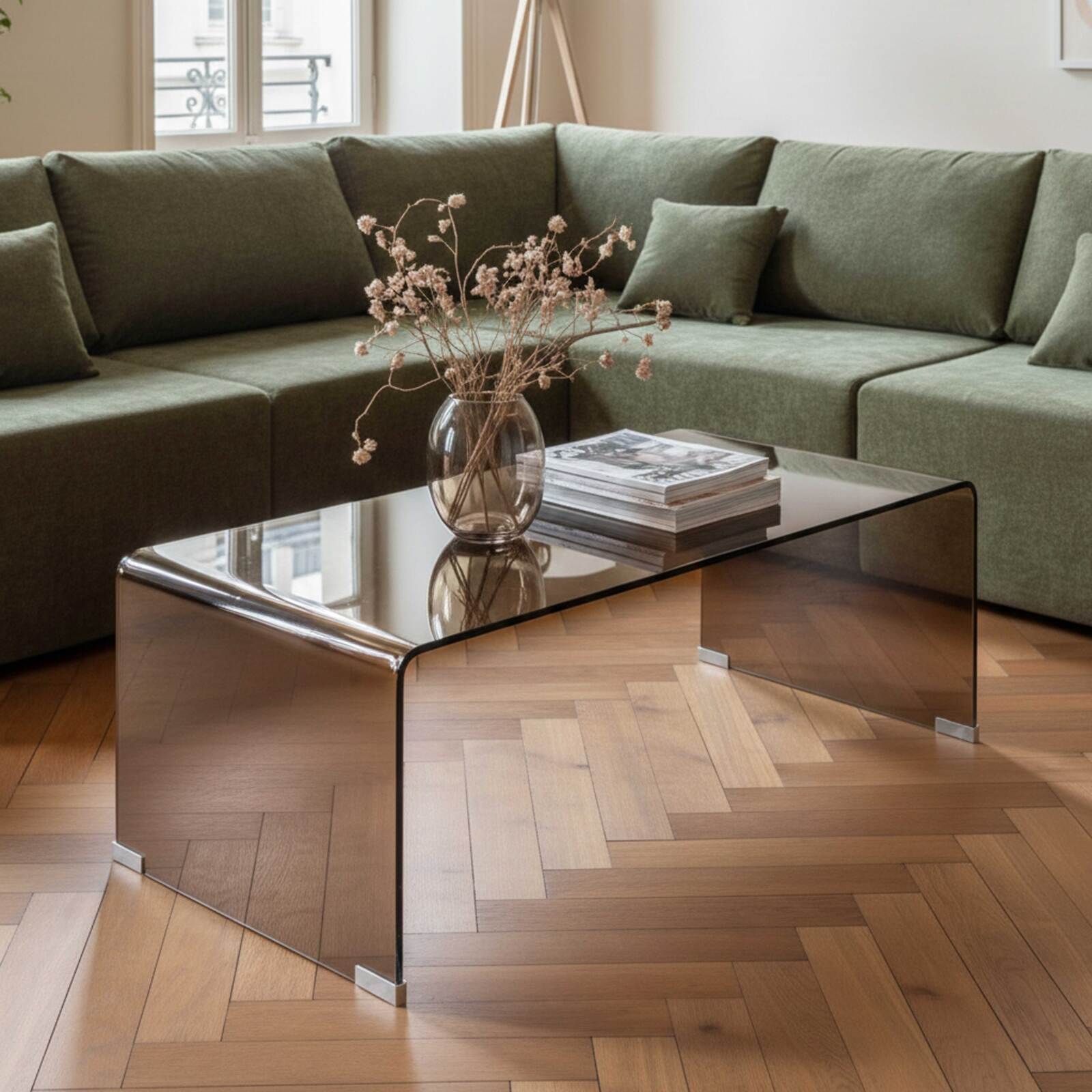 Table basse en verre trempé rectangulaire 110x50 cm 