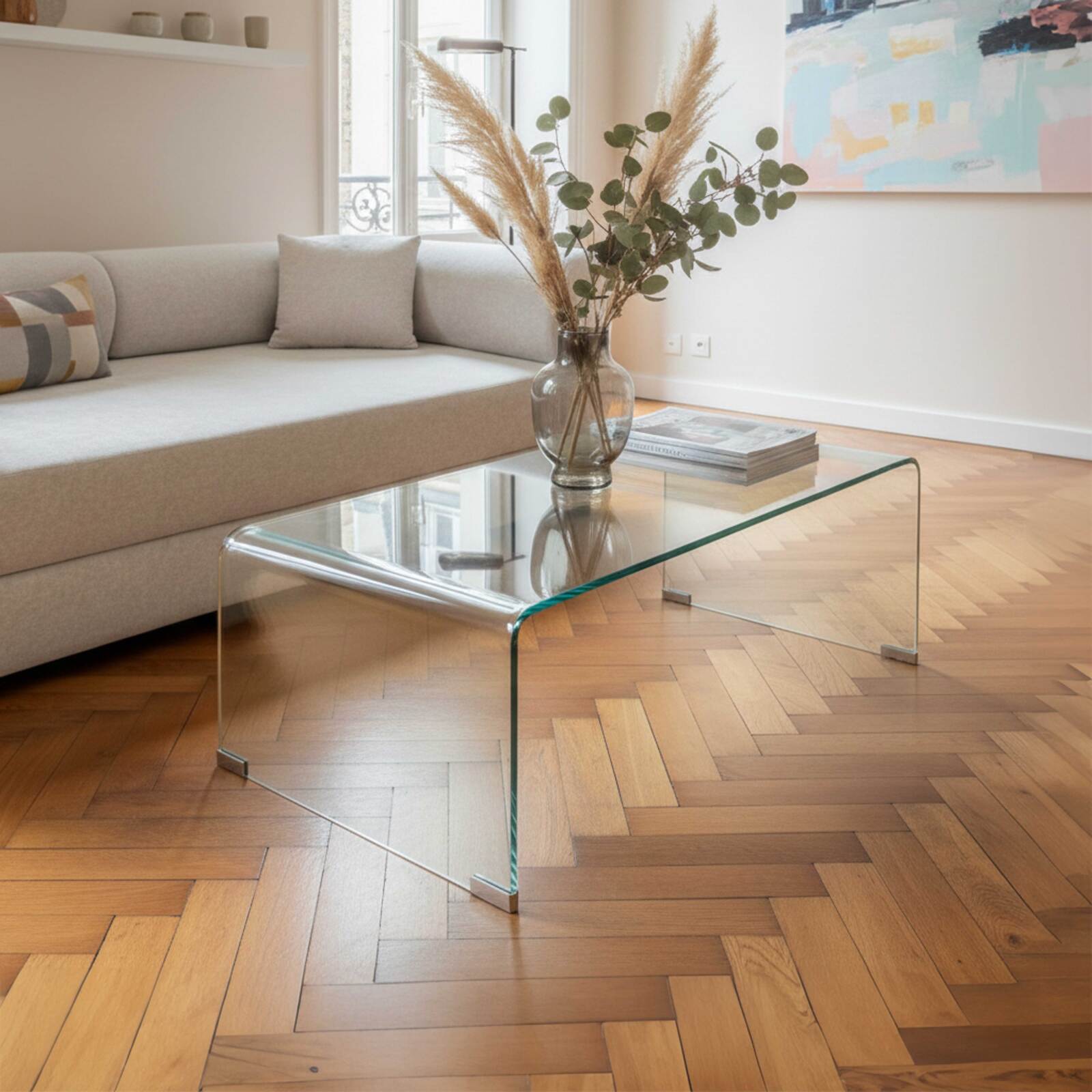 Table basse en verre trempé rectangulaire 110x50 cm 