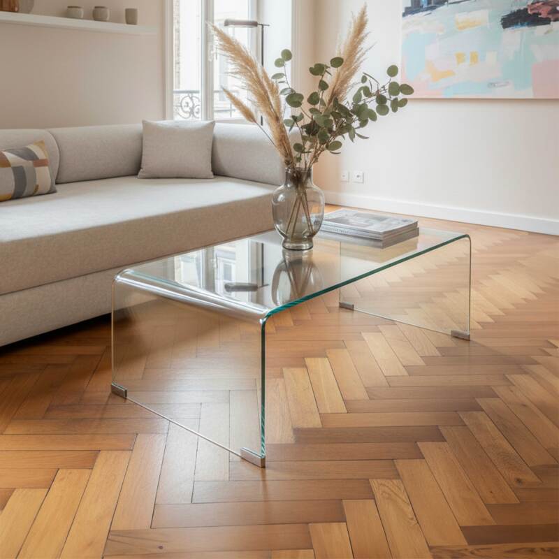 Table basse en verre trempé rectangulaire 110x50 cm 