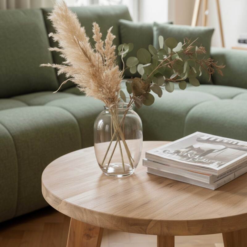 Table basse en teck recyclé massif ronde Ø50 cm style bohème (2/6)