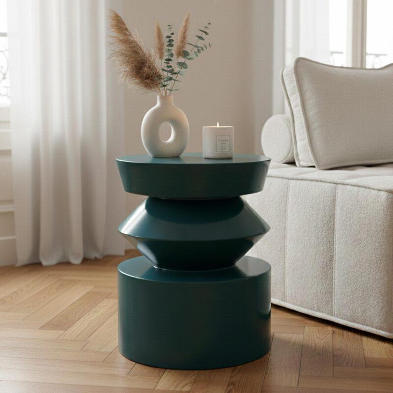 Table basse bout de canapé effet laqué ronde Ø40 cm style rétro - Ambiance