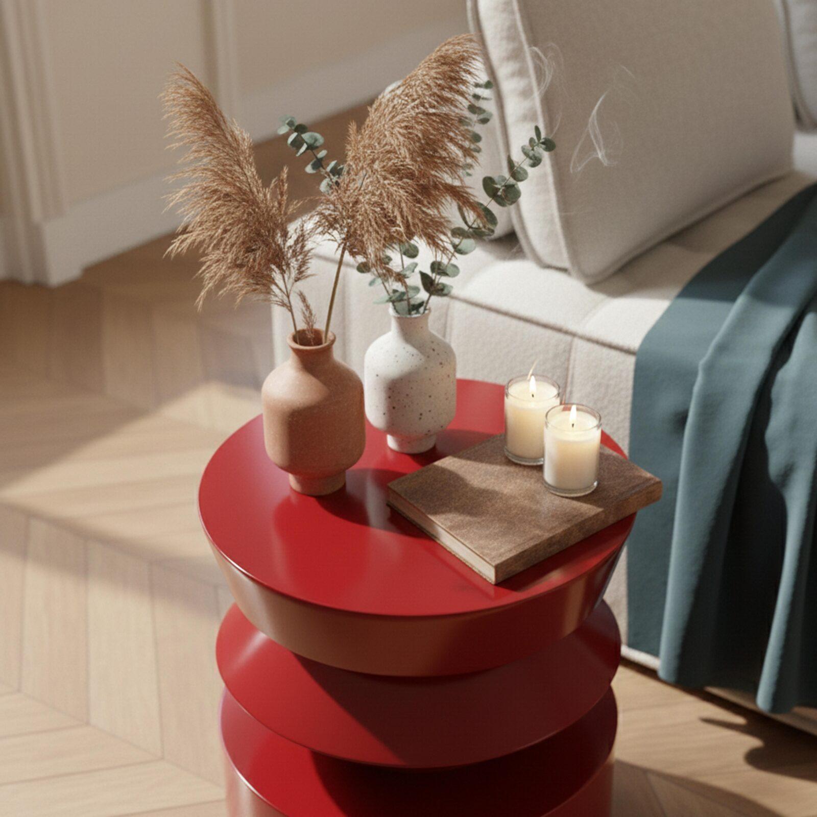 Table basse bout de canapé effet laqué ronde Ø40 cm style rétro