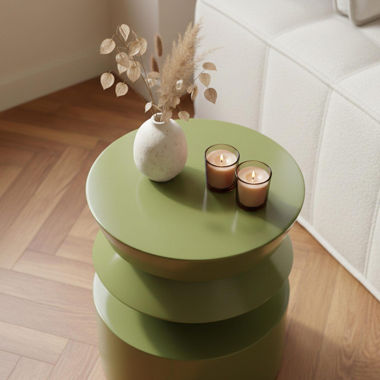 Table basse bout de canapé effet laqué ronde Ø40 cm style rétro
