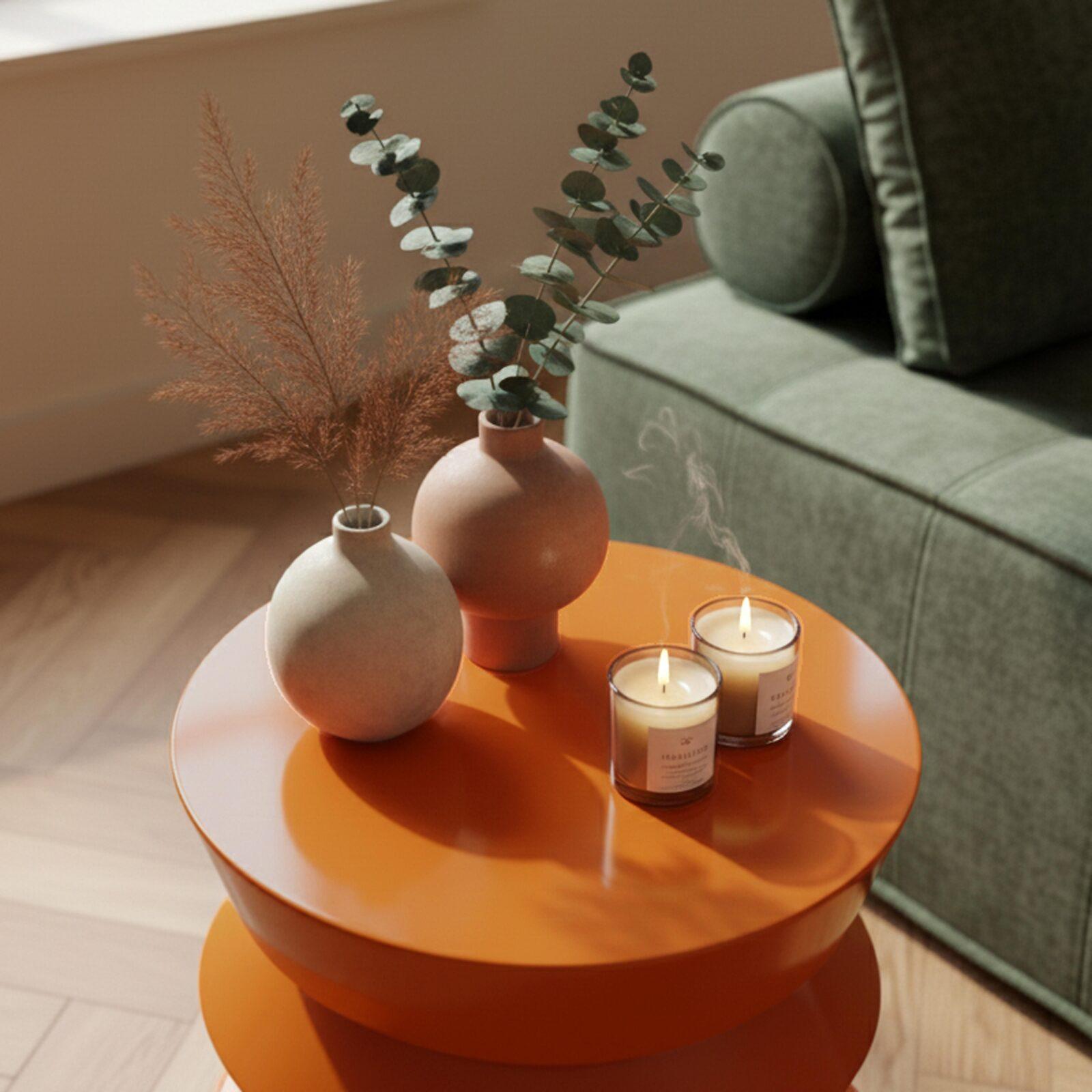 Table basse bout de canapé effet laqué ronde Ø40 cm style rétro