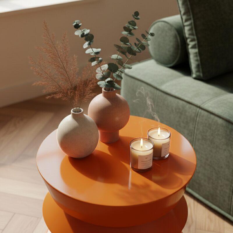 Table basse bout de canapé effet laqué ronde Ø40 cm style rétro (2/4)