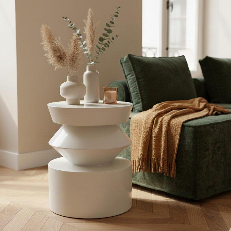 Table basse bout de canapé effet laqué ronde Ø40 cm style rétro - Ambiance