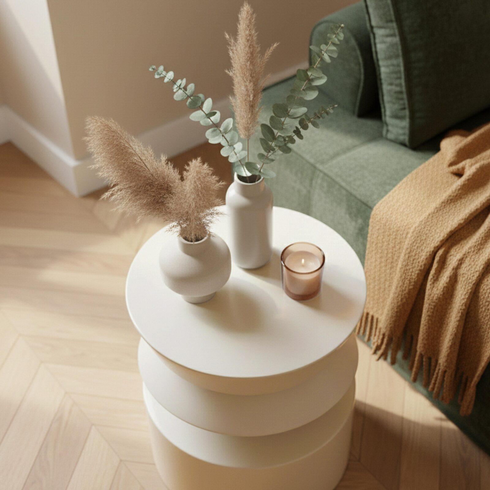 Table basse bout de canapé effet laqué ronde Ø40 cm style rétro