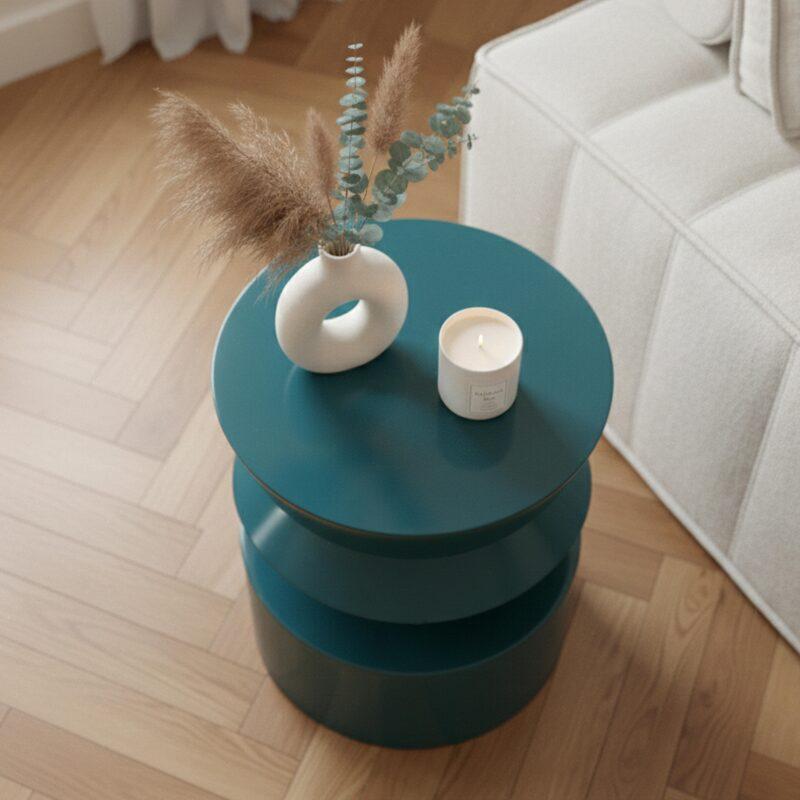 Table basse bout de canapé effet laqué ronde Ø40 cm style rétro (2/4)