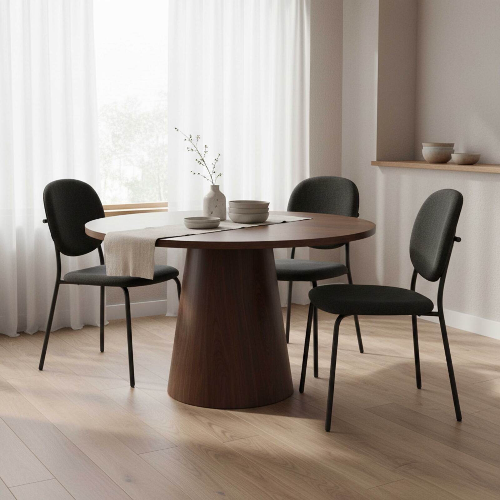 Table à manger ronde effet bois 4 personnes