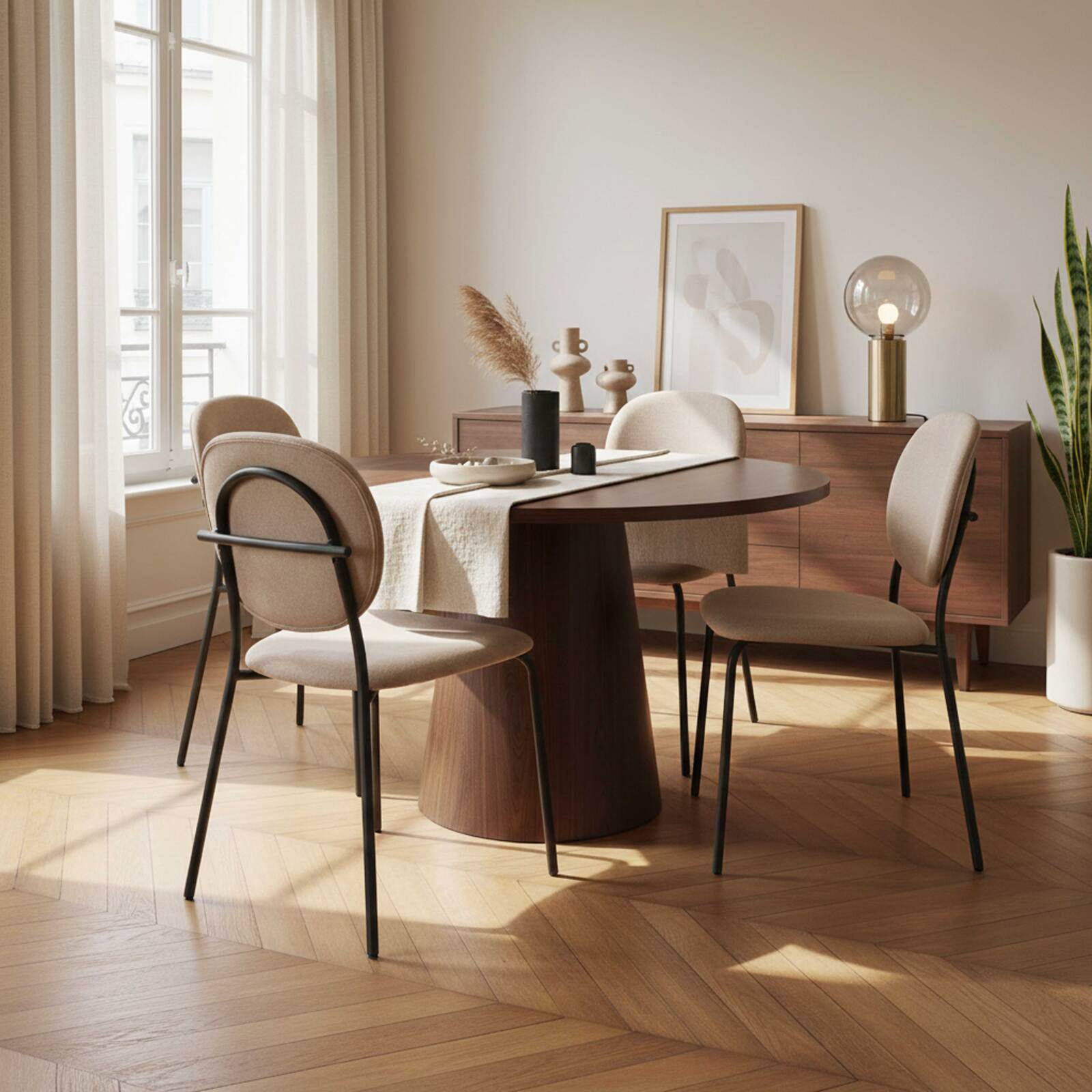 Table à manger ronde effet bois 4 personnes