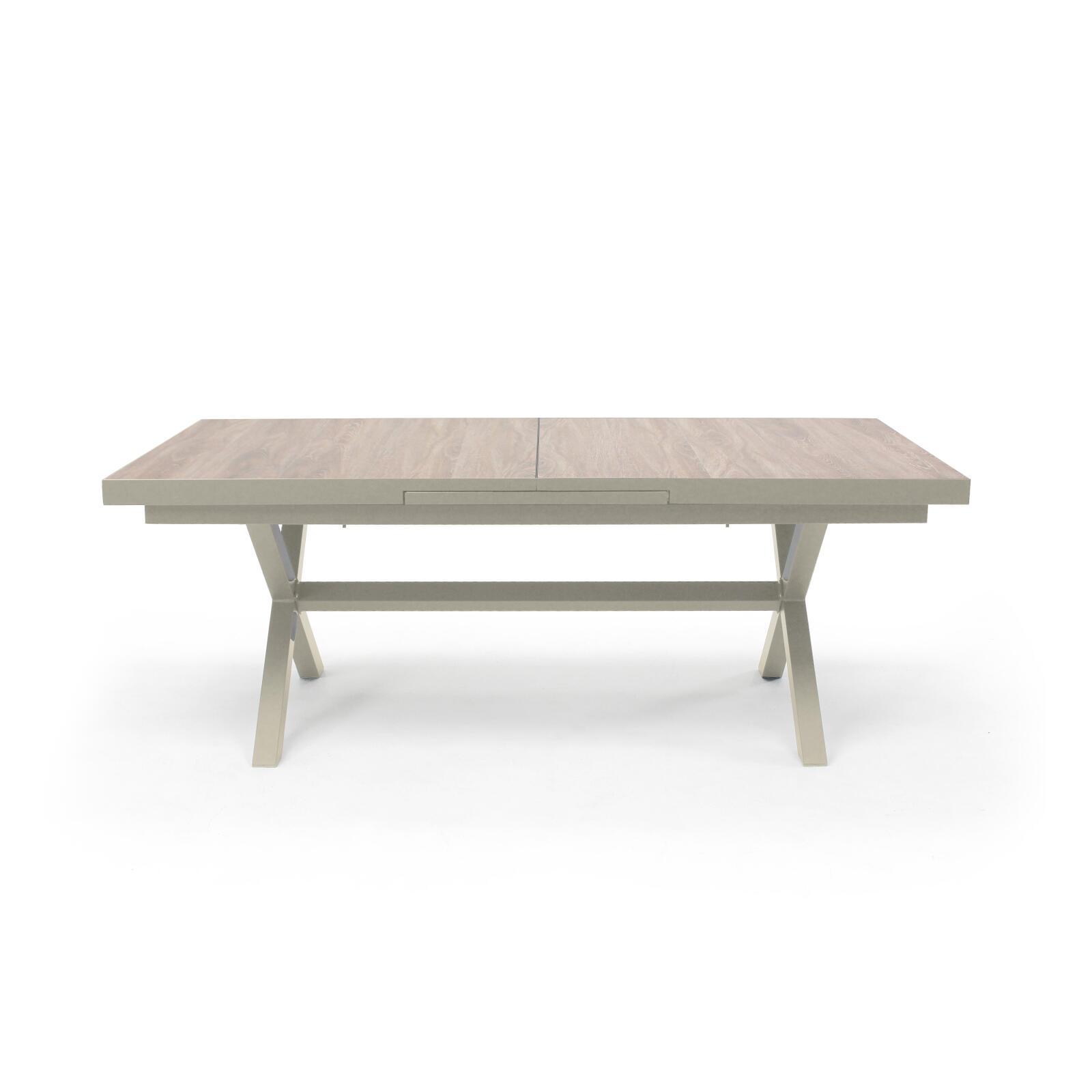 Table de jardin extensible en aluminium et céramique effet bois 8 à 12 personnes (200/260x100 cm) 
