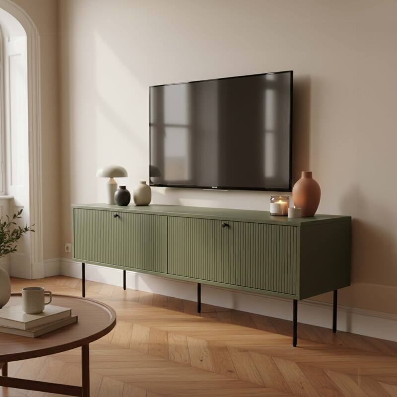 Meuble TV coloré effet lattes 150 cm - Ambiance