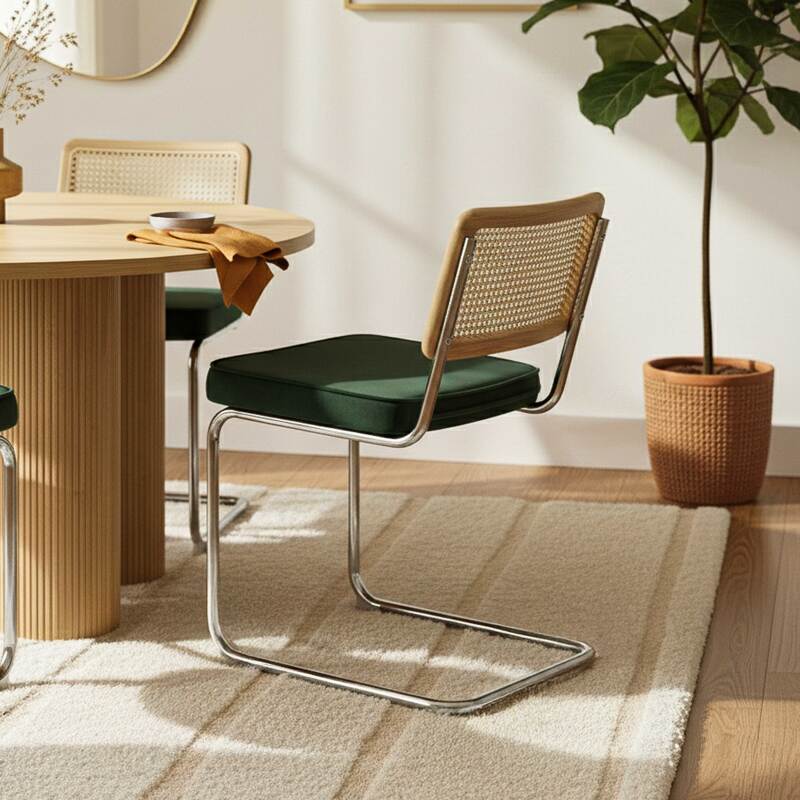 Chaises en velours et métal avec dossier bois esprit cannage - Lot de 2 (2/7)