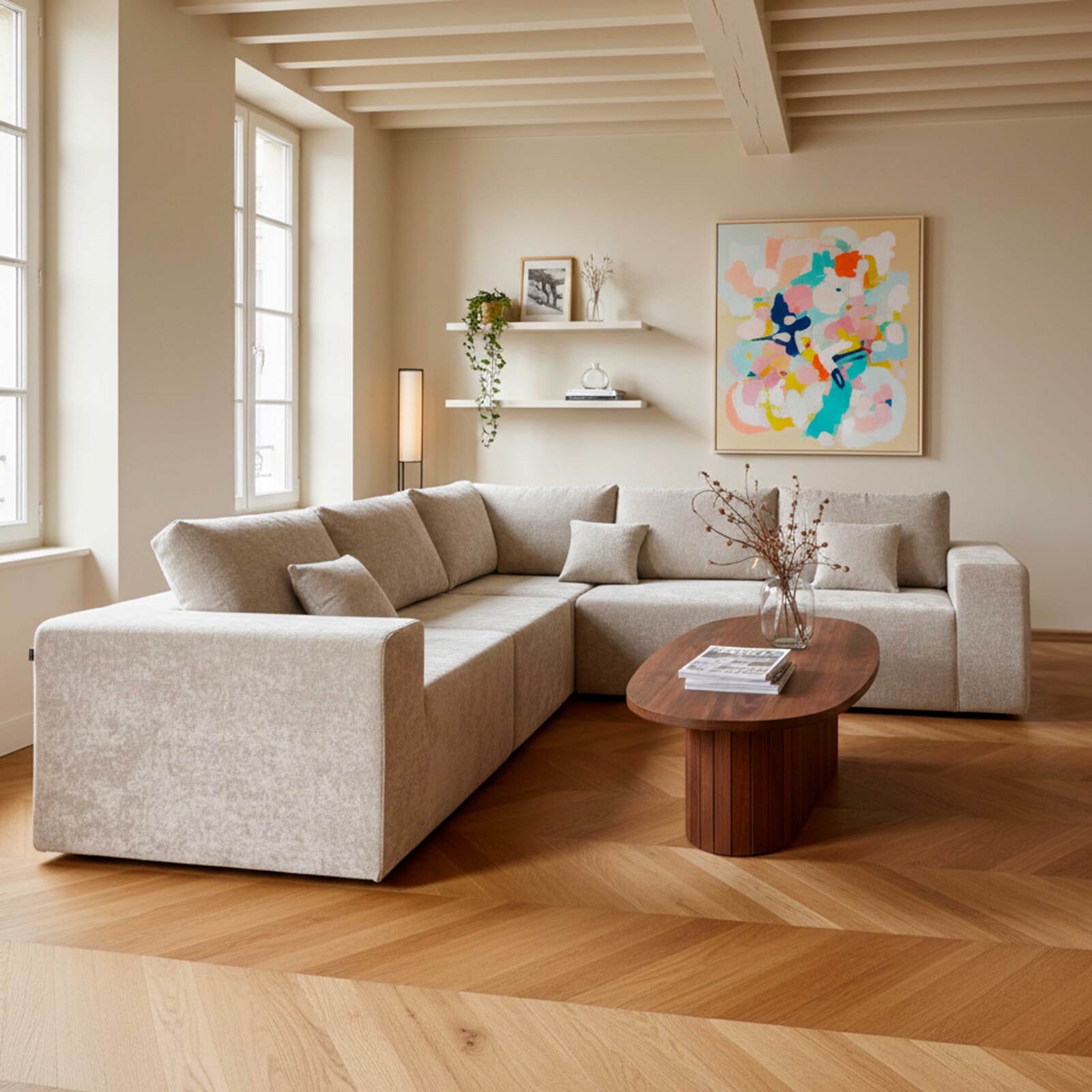 Table basse effet bois FSC® ovale 120x60 cm style bohème