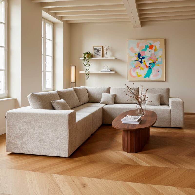 Table basse effet bois FSC® ovale 120x60 cm style bohème (3/8)