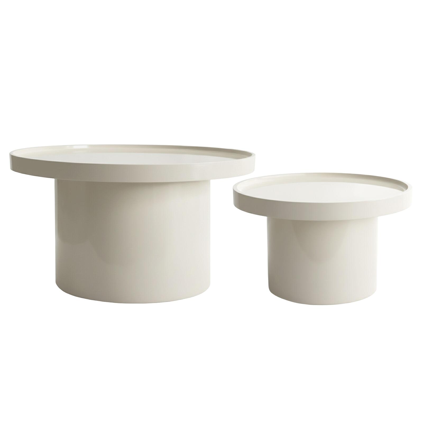 Tables basses gigognes effet laqué rondes Ø70 et Ø50 cm style rétro - Par 2