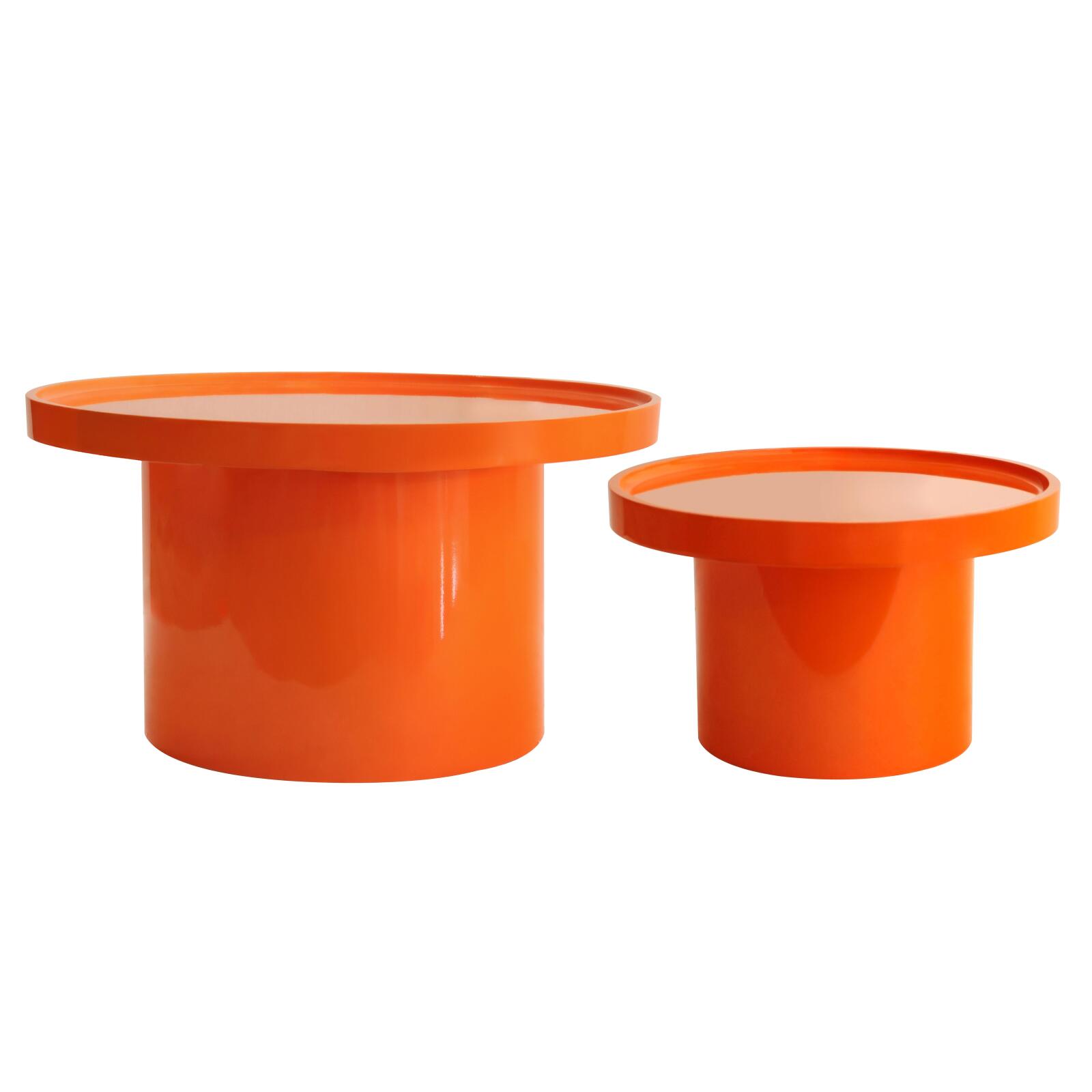 Tables basses gigognes effet laqué rondes Ø70 et Ø50 cm style rétro - Par 2