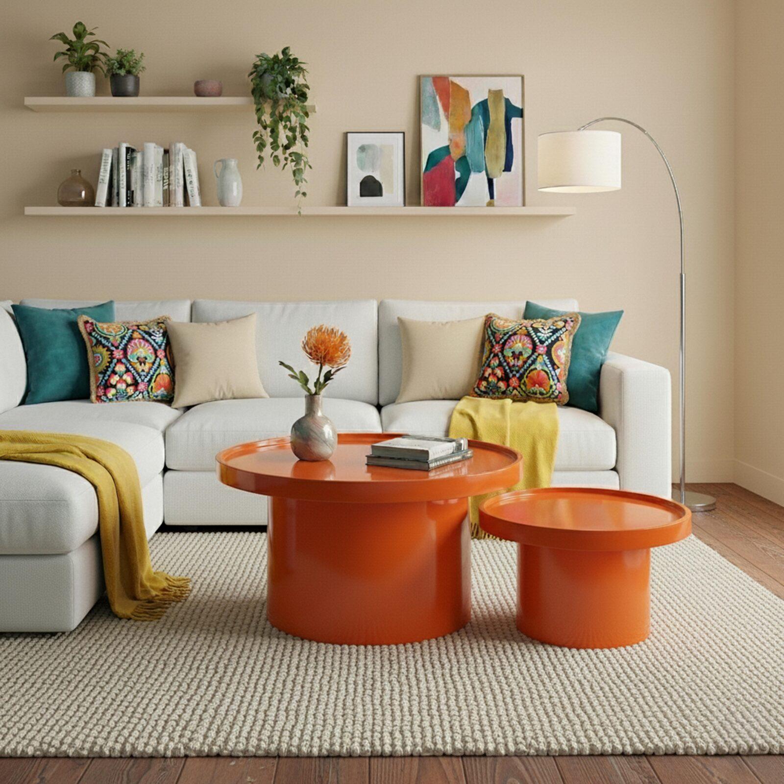 Tables basses gigognes effet laqué rondes Ø70 et Ø50 cm style rétro - Par 2