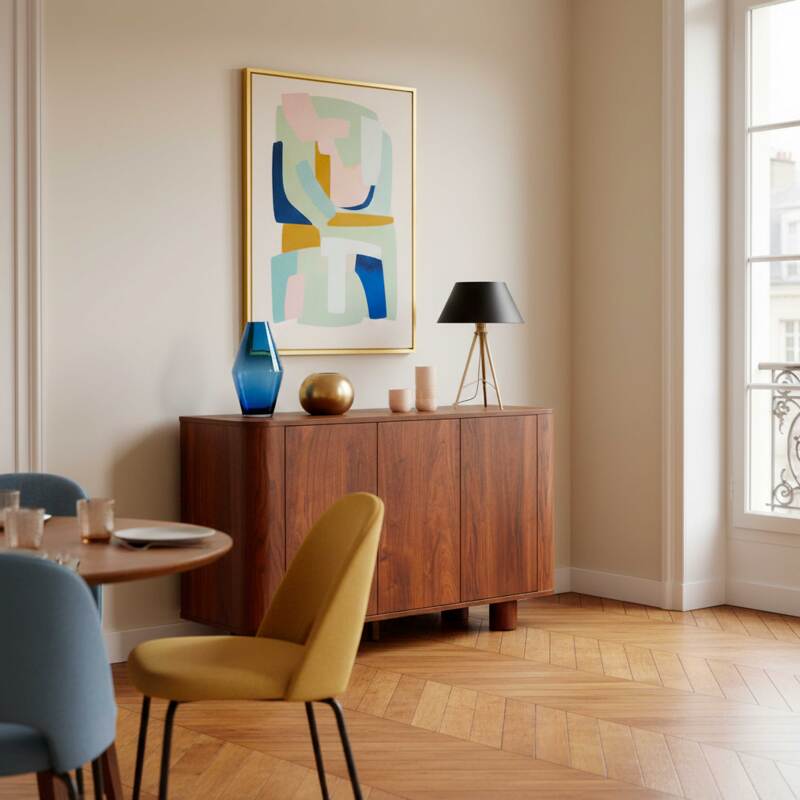 Buffet effet bois 3 portes 120 cm style scandinave