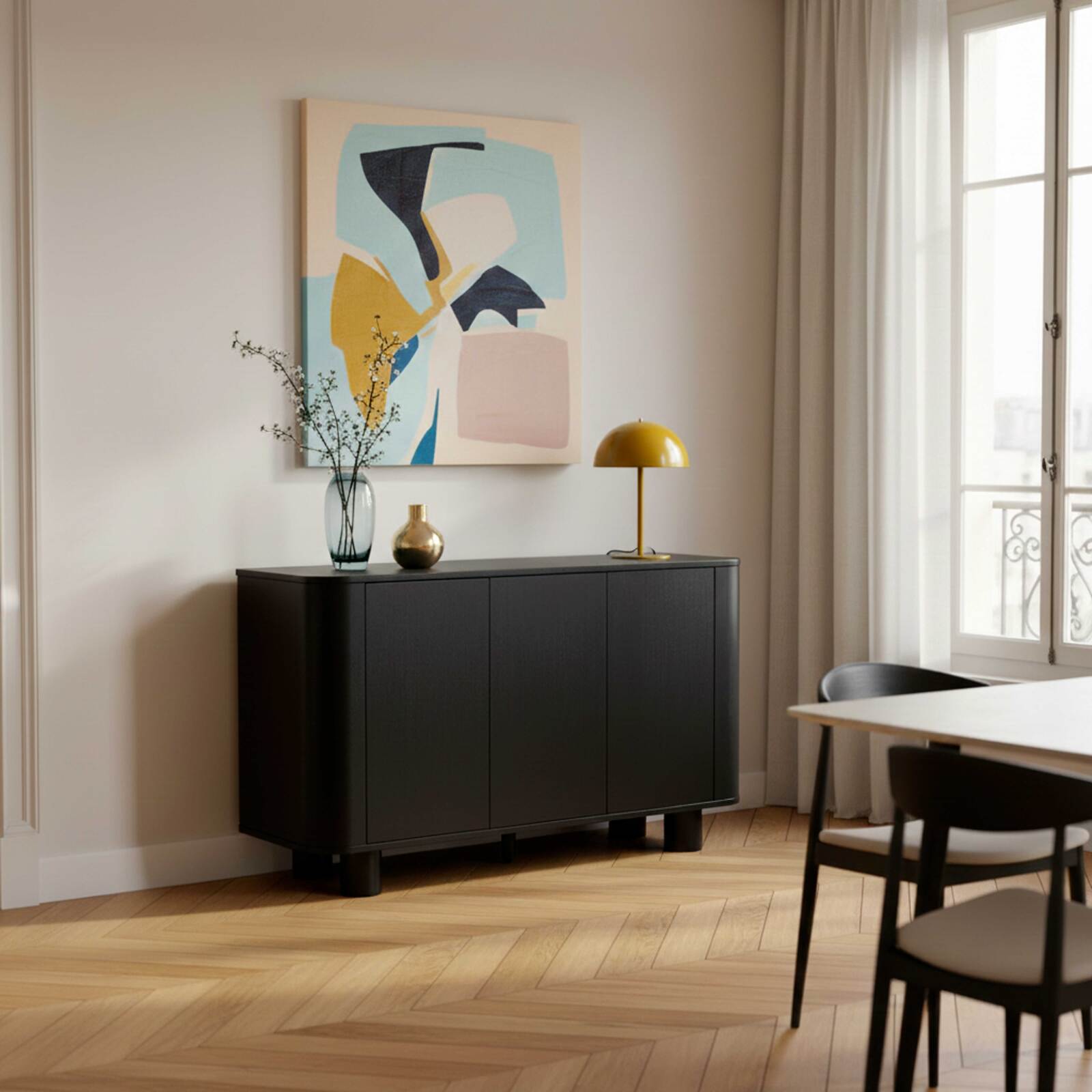 Buffet effet bois 3 portes 120 cm style scandinave