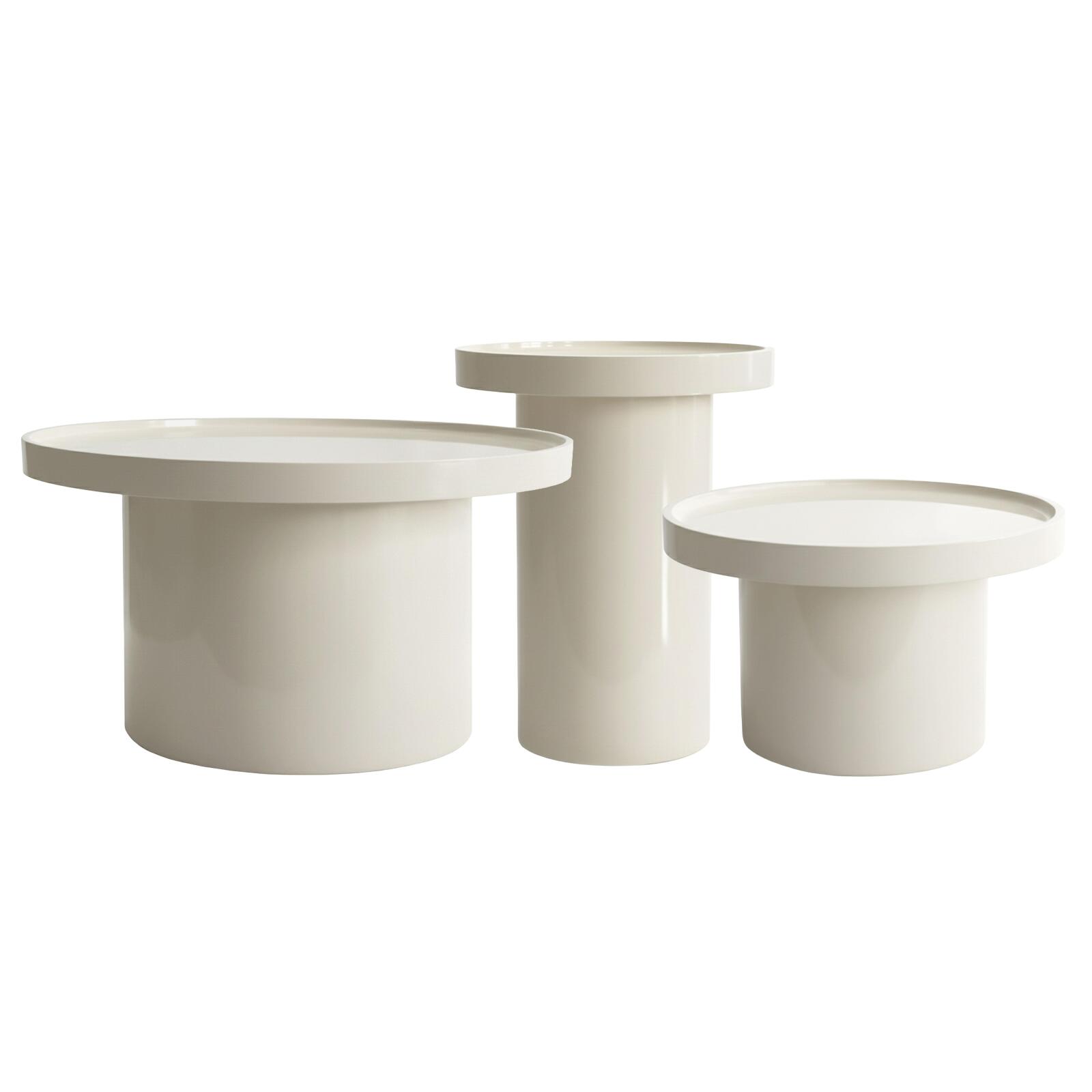 Tables basses gigognes effet laqué ronde Ø70, Ø50 et 40 cm style rétro - Par 3