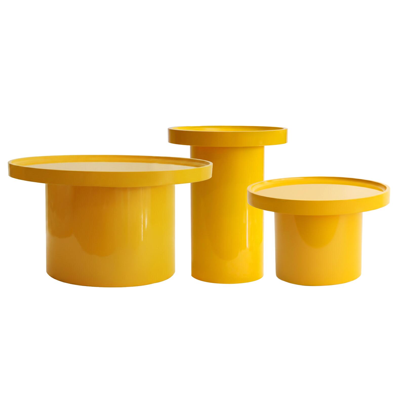 Tables basses gigognes effet laqué ronde Ø70, Ø50 et 40 cm style rétro - Par 3