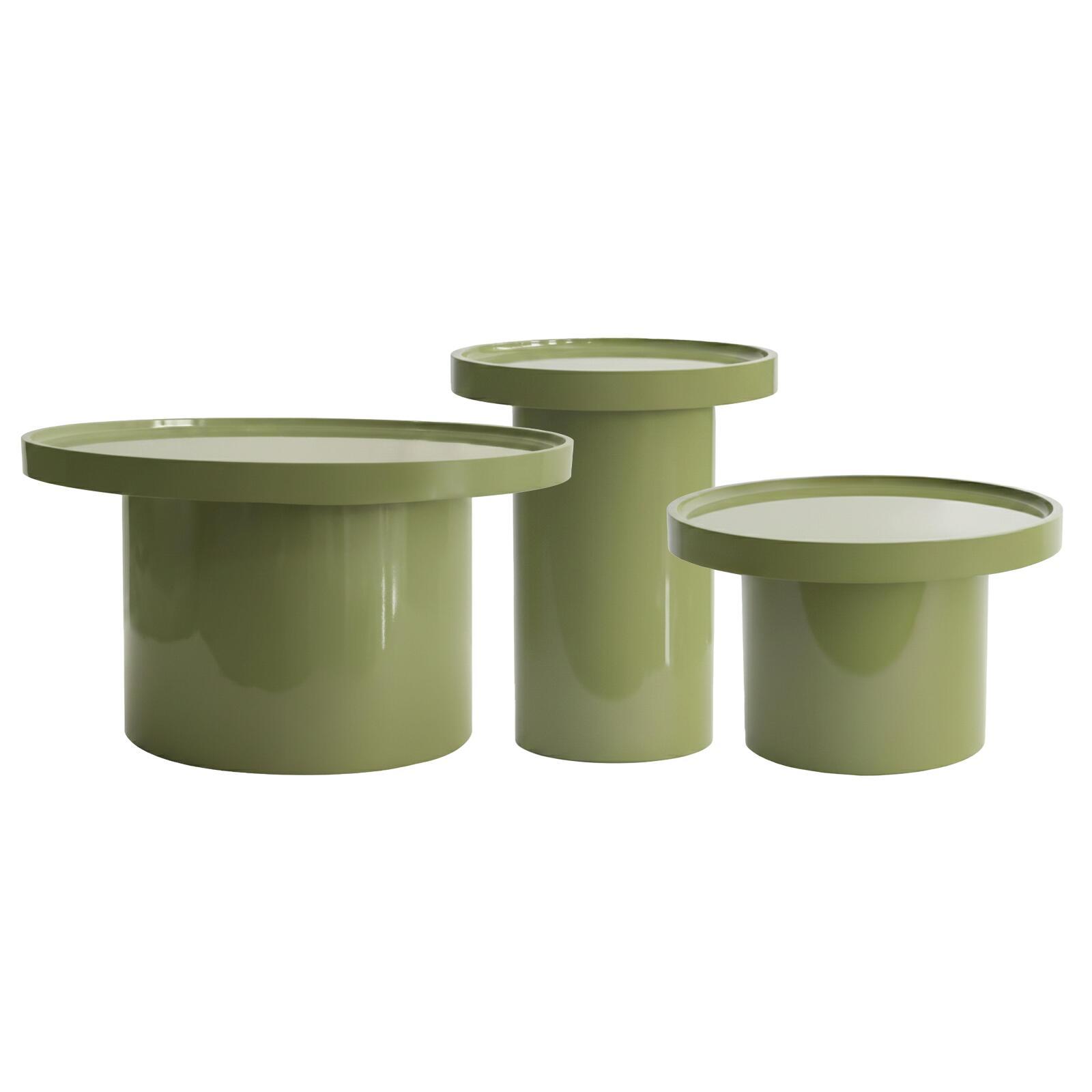 Tables basses gigognes effet laqué ronde Ø70, Ø50 et 40 cm style rétro - Par 3