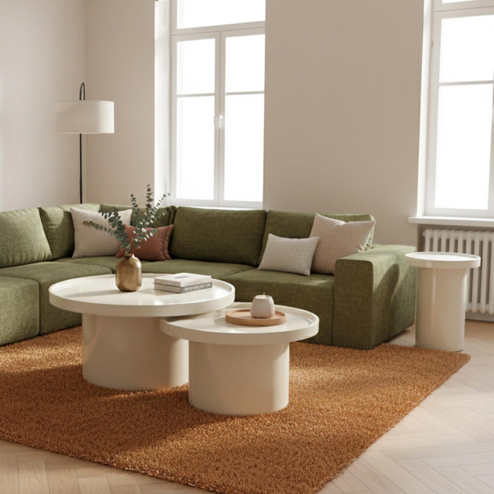 Tables basses gigognes effet laqué ronde Ø70, Ø50 et 40 cm style rétro - Par 3