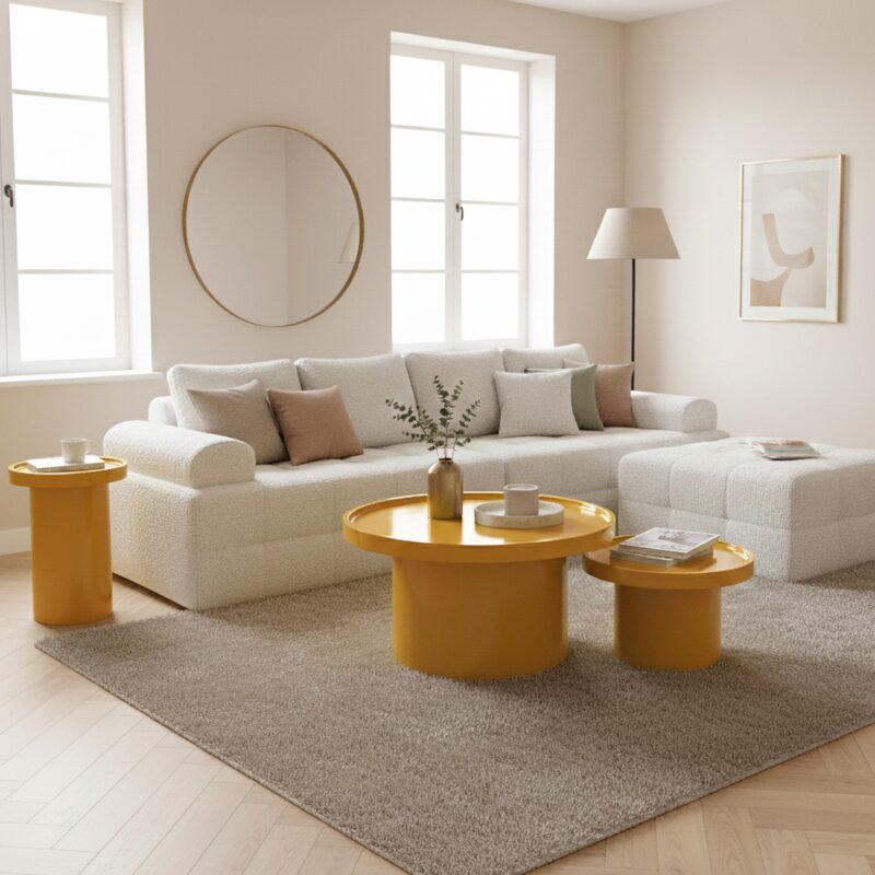 Tables basses gigognes effet laqué ronde Ø70, Ø50 et 40 cm style rétro - Par 3