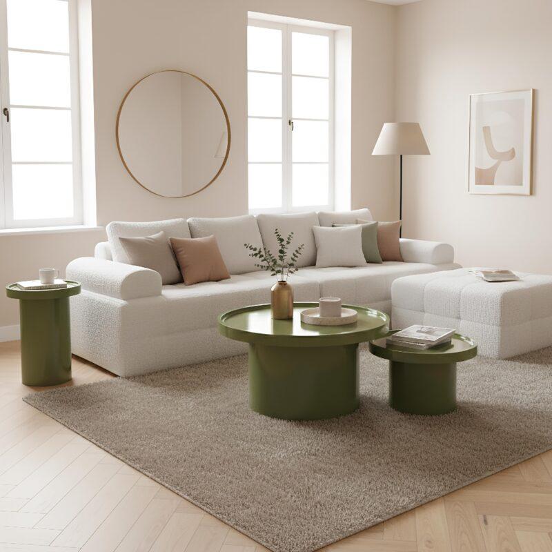 Tables basses gigognes effet laqué ronde Ø70, Ø50 et 40 cm style rétro - Par 3