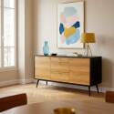 Buffet effet bois clair 2 portes 3 tiroirs 150 cm style scandinave
