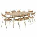 Table de jardin effet bois en métal et polywood 180x90 cm et 8 chaises